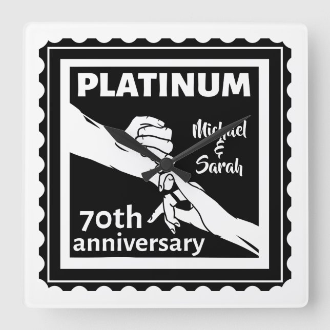 Reloj Cuadrado 70° aniversario boda platino azul tradicional (Anverso)