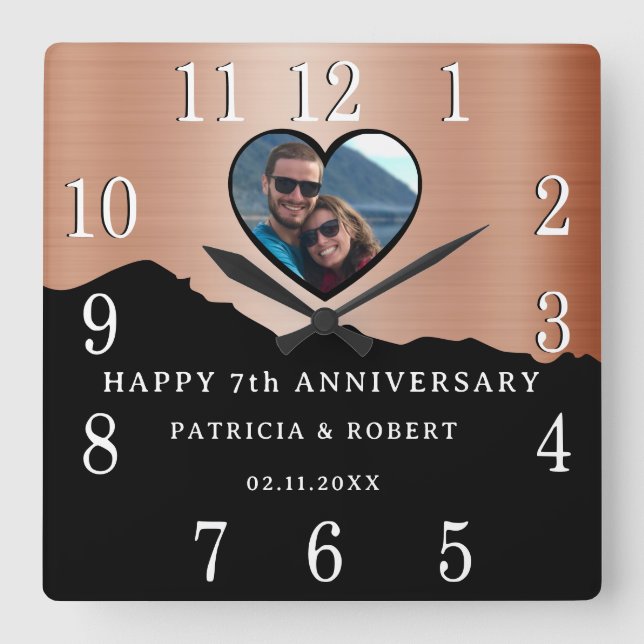 Reloj Cuadrado 7.º aniversario del cobre Foto tradicional moderna (Anverso)