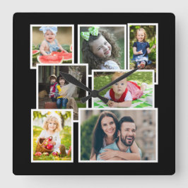 Reloj Cuadrado 7 Collage de fotos Negro Crear el propio