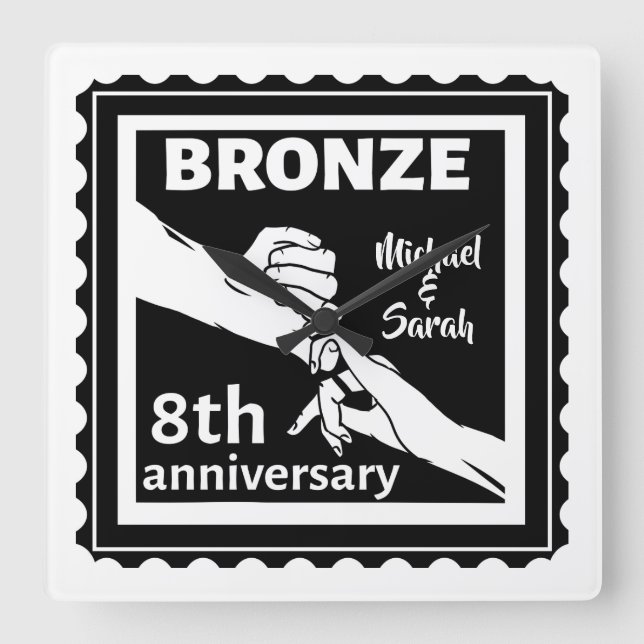 Reloj Cuadrado 8.º aniversario boda regalo tradicional bronce (Anverso)