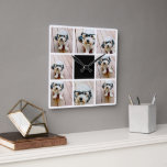 Reloj Cuadrado 8 Collage de fotos - con color de acento negro<br><div class="desc">Blanco y negro - Un popular collage de cuadrícula con fotos. Utiliza 8 fotos cuadradas para crear un regalo único y personal. Para obtener los mejores resultados, recortar las fotos en cuadrados antes de subir. Si necesita ajustar las imágenes, haga clic en la herramienta personalizar para realizar cambios. Para obtener...</div>