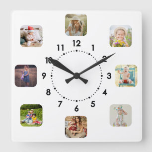 Reloj Cuadrado 8 Collage de fotos de Personalizado con familia