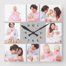 Reloj Cuadrado 8 Sections Family Photo in Gray Frame