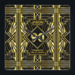 Reloj Cuadrado 90 cumpleaños Art Deco Oro Gran Gatsby Negro<br><div class="desc">Celebra tu cumpleaños de hito con estilo con este diseño único de estilo Art Deco, inspirado en el Gran Gatsby, con formas geométricas en oro brillante sobre fondo negro. Un elegante, elegante y sagaz aspecto de género perfecto para conmemorar ese cumpleaños especial con el sabor jazz de los años 2000....</div>