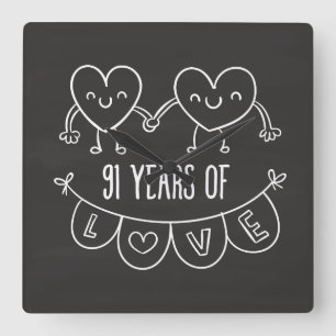 Reloj Cuadrado 91° Aniversario Gift Chalk Hearts