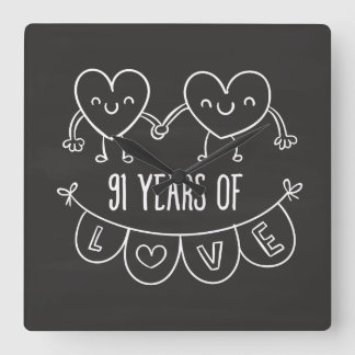 Reloj Cuadrado 91° Aniversario Gift Chalk Hearts