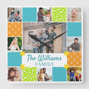 Reloj Cuadrado 9 Photo Personalised Scrapbook Style Family