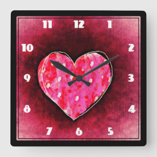 Reloj Cuadrado A  Cute Hand Drawn Pink Heart on a Grunge Texture