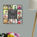 Reloj Cuadrado A Grandchild's Laugh Quote 12 Photo Grey Wood<br><div class="desc">Create your own unique photo clock for grandparents with 12 of your favorite photos. The grandkids quote is printed in elegant handwritten script typography and reads "a grandchild's laugh is sunshine in the house". This design has a rustic country wood background in shades of grey and black. The simple grid...</div>