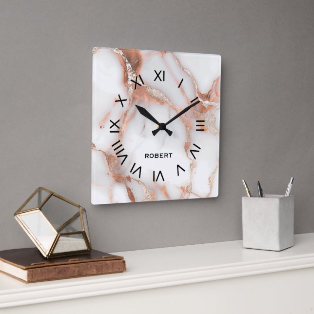 Reloj Cuadrado A luxurious rose-gold marble background (Oficina)