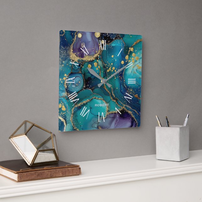 Reloj Cuadrado A luxurious rose-gold marble background square wal (Oficina)