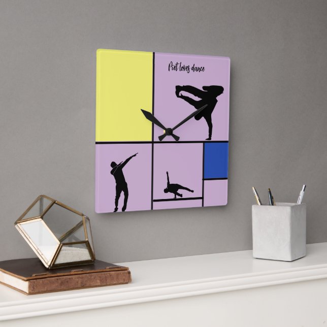 Reloj Cuadrado A Piet le encanta bailar Mondrian Street Hiphop St (Oficina)