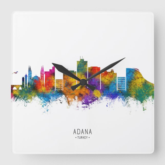 Reloj Cuadrado Aarhus Dinamarca Skyline (Anverso)