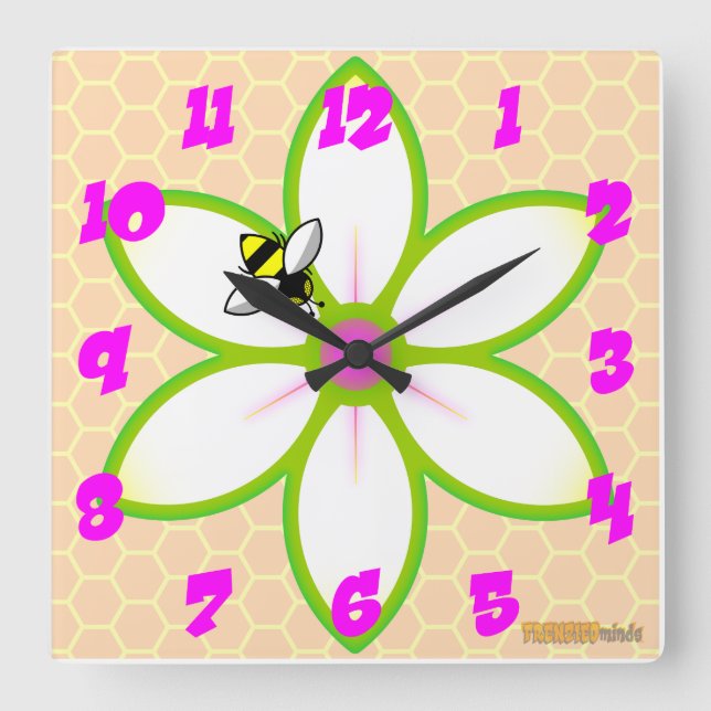 Reloj Cuadrado Abeja, abeja de flor (Anverso)
