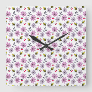 Reloj Cuadrado Abeja Bonita Patrón Floral Estética Cottagecore Ro