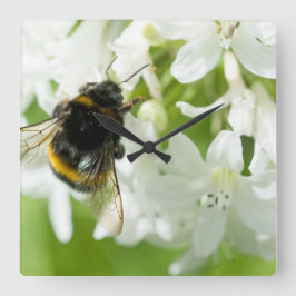 Reloj Cuadrado Abeja con flor blanca