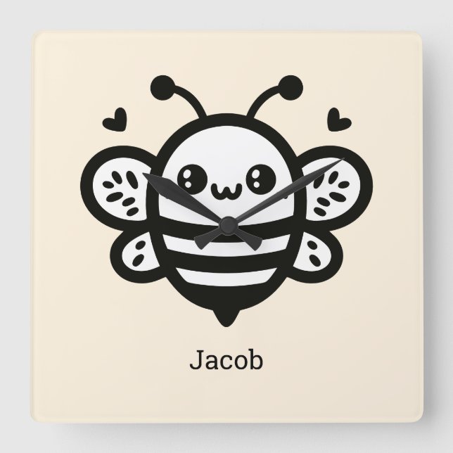 Reloj Cuadrado Abeja dulce de miel - Kawaii Lursery Line Art (Anverso)