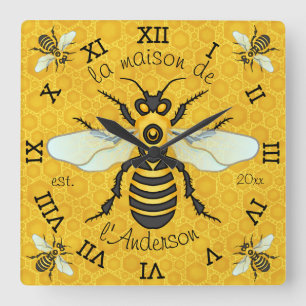 Reloj Cuadrado Abeja elegante francesa del apellido del panal de