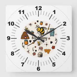 Reloj Cuadrado Abejas alegres adorables arte de palabras
