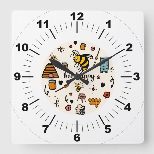 Reloj Cuadrado Abejas alegres adorables arte de palabras (Anverso)