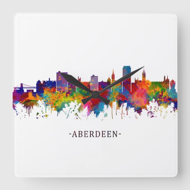 Reloj Cuadrado Aberdeen Scotland Skyline (Anverso)