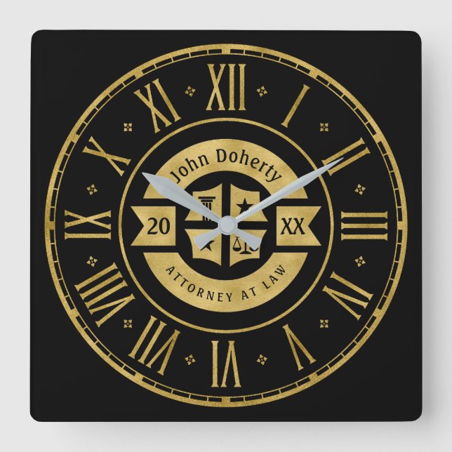 Reloj Cuadrado Abogado 20XX Abogado | Elegante negro dorado (Anverso)