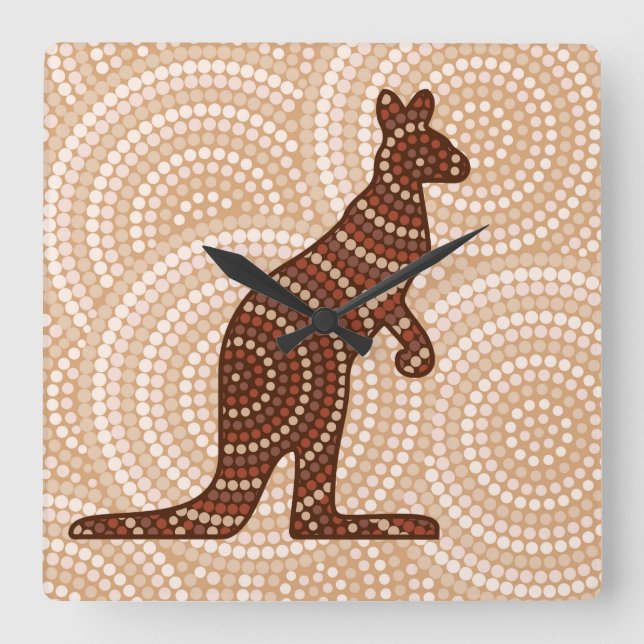 Reloj Cuadrado Aboriginal kangaroo dot painting (Anverso)
