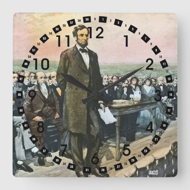 Reloj Cuadrado Abraham Lincoln recita la dirección de Gettysburg (Anverso)