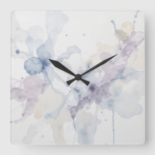 Reloj Cuadrado Abstracción de tinta fluida azul y púrpura pastel 