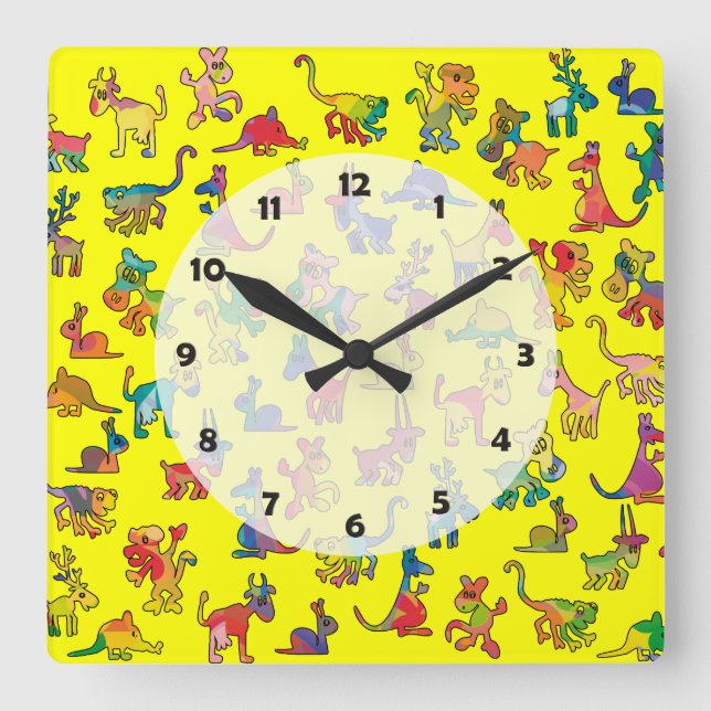 Reloj Cuadrado Abstract Animals Pattern Tiles (Anverso)