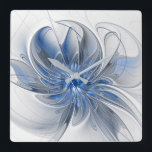 Reloj Cuadrado Abstract Blue Gray Watercolor Fractal Art Flower<br><div class="desc">A unique fantasy flower with shades of blue and gray,  abstract and elegant.
Design for your square acrylic wall clock and more.</div>