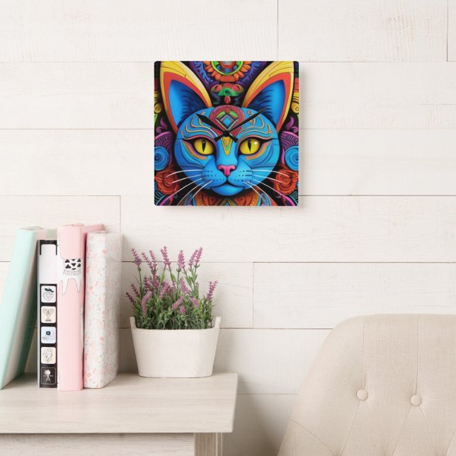 Reloj Cuadrado Abstract Cat With Yellow Eyes (Sala de lectura)