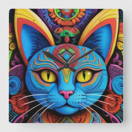 Reloj Cuadrado Abstract Cat With Yellow Eyes