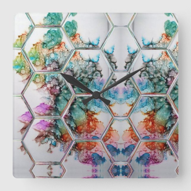 Reloj Cuadrado Abstract Colorful alcohol ink art  (Anverso)