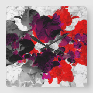 Reloj Cuadrado Abstract floral design - red and purple over white