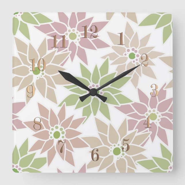 Reloj Cuadrado Abstract floral flowers romantic pattern cartoon r (Anverso)