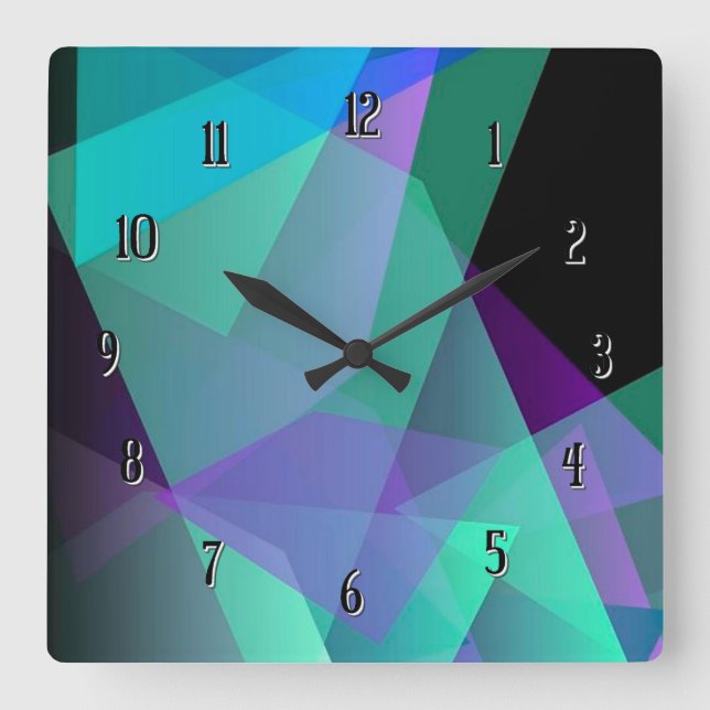 Reloj Cuadrado Abstract Purple & Green Square Wall Clock (Anverso)