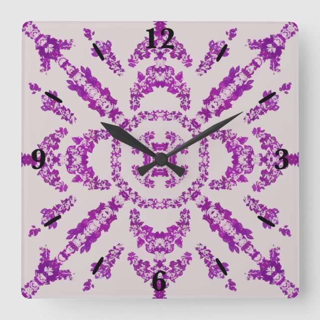 Reloj Cuadrado Abstract Purple Orchid Flower Design Pattern Art (Anverso)