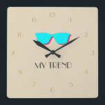 Reloj Cuadrado Abstract Retro Pop Art - Turquoise & Pink Glasses<br><div class="desc">Retro,  pop,  colorful creation of glasses,  Square Clock.
Special theme of Turquoise & Pink coloring,  with simple but elegant icon styled art.
Original digital art by Raphael Studio - 'Glasses'.
Retro pop style,  unique design.</div>