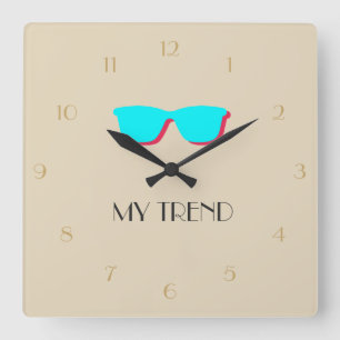 Reloj Cuadrado Abstract Retro Pop Art - Turquoise & Pink Glasses