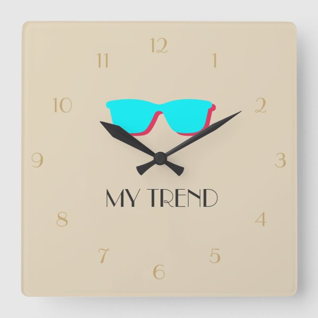 Reloj Cuadrado Abstract Retro Pop Art - Turquoise & Pink Glasses (Anverso)
