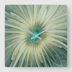 Reloj Cuadrado Abstract Sage Green Fantasy Flower Fractal Art