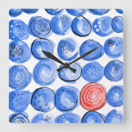 Reloj Cuadrado Abstract Watercolor Blue Dots