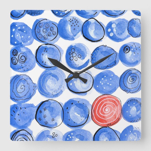 Reloj Cuadrado Abstract Watercolor Blue Dots (Anverso)