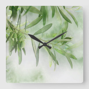 Reloj Cuadrado Abstract Watercolor Olive Branch