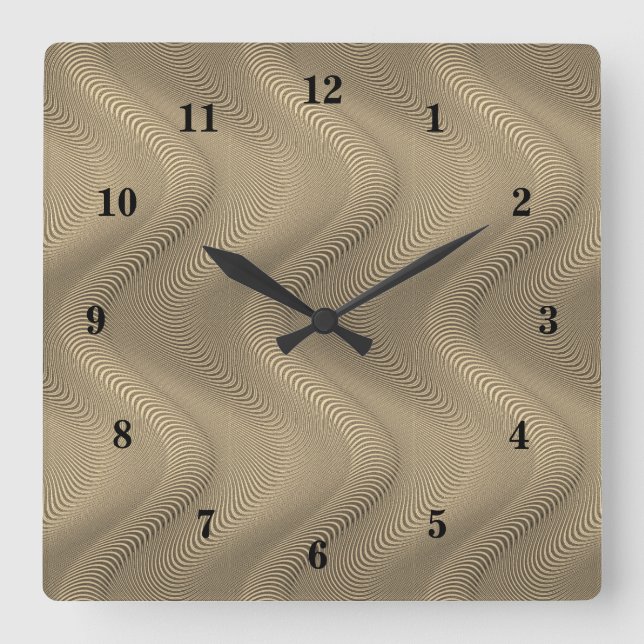 Reloj Cuadrado Abstract Waves Golden Art Gold Wall Clock (Anverso)