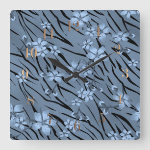 Reloj Cuadrado Abstract zebra tiger skin leather blooming flowers