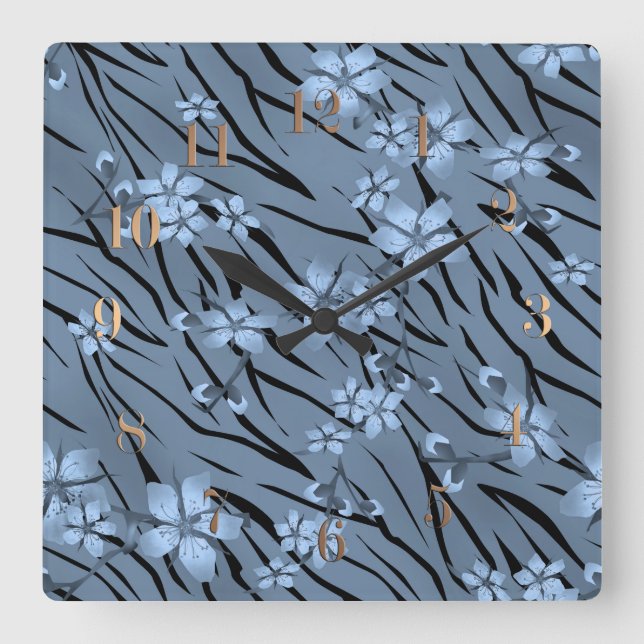 Reloj Cuadrado Abstract zebra tiger skin leather blooming flowers (Anverso)