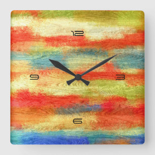 Reloj Cuadrado Abstracto colorido Grano de madera
