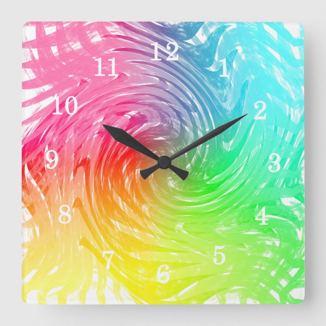 Reloj Cuadrado Abstracto De Arcoiris Brillante Con Patrón Rápido (Anverso)